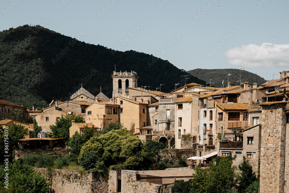 Landscape from the bridge in Besalu village, Costa Brava. Spain.