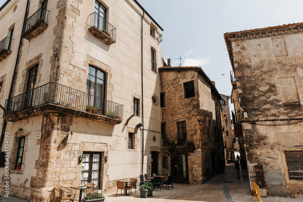 Old architecture and houses in Besalu, Costa Brava. Spain.