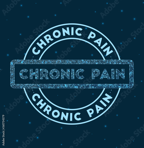 Chronic pain. Glowing round badge. Network style geometric chronic pain stamp in space. Vector illustration.