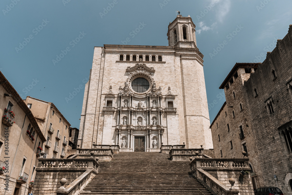 Facade of Santa Maria cathedral in Gerona, Spain