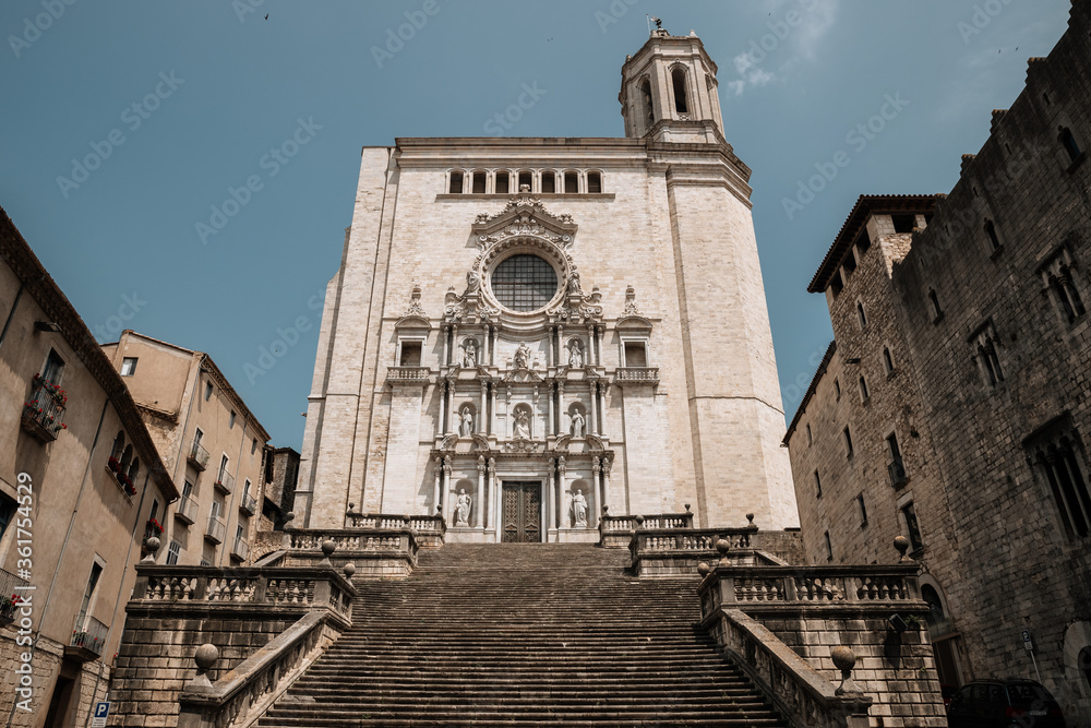Facade of Santa Maria cathedral in Gerona, Spain