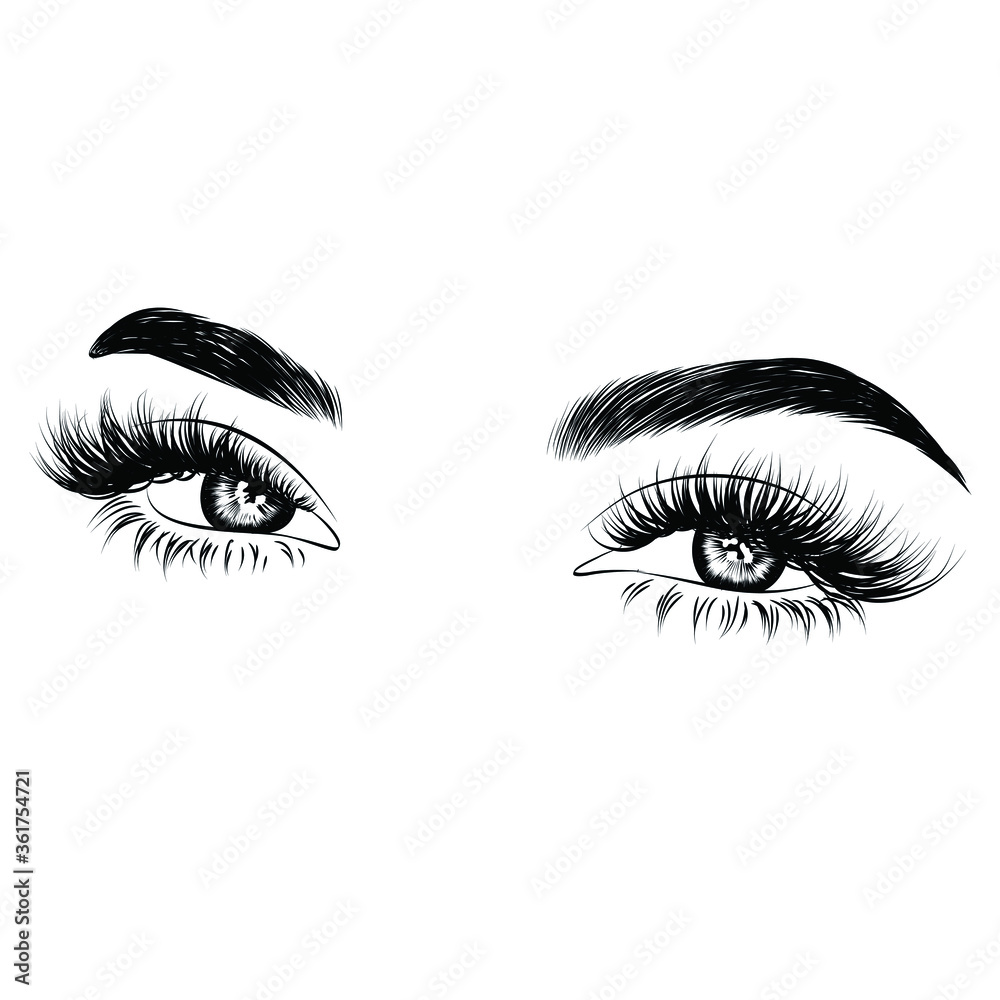 Sleek fashion illustration of the eye with luxe makeup and natural eyebrow. Hand drawn vector idea for business visit cards, templates, web, salon banners,brochures. Microblading visit card Sleek fashion illustration of the eye with luxe makeup and natural eyebrow. Hand drawn vector idea for business visit cards, templates, web, salon banners,brochures. Microblading visit card