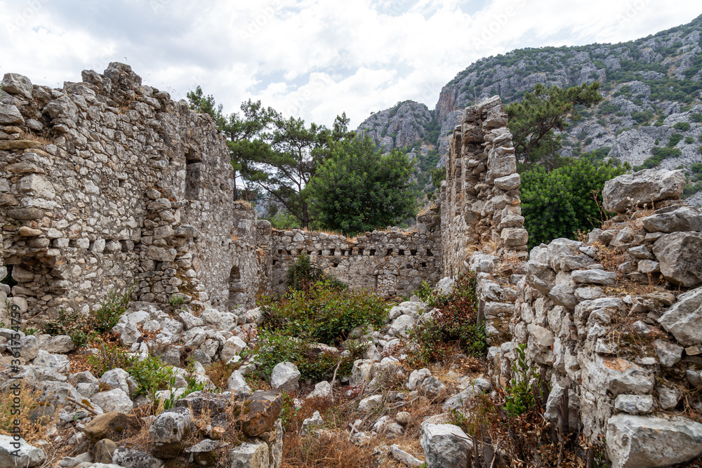 Ruins of the ancient city of Olympos in Cirali village in Antalya, Turkey