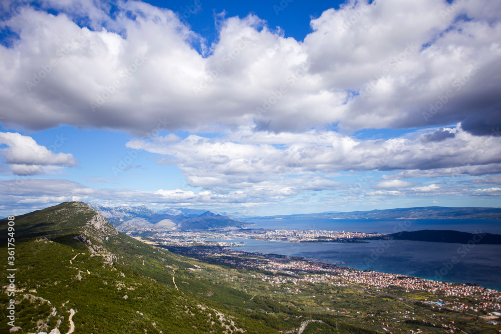 View from Kozjak mountain above Kastela in Croatia