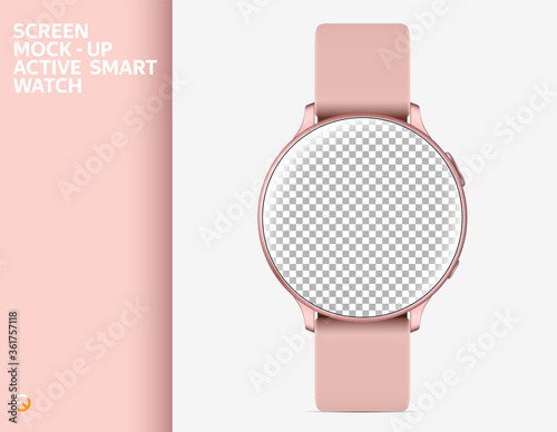 Smart watch pink colors mockup. Smart watch display, with blank screen for you design. Vector illustration EPS10