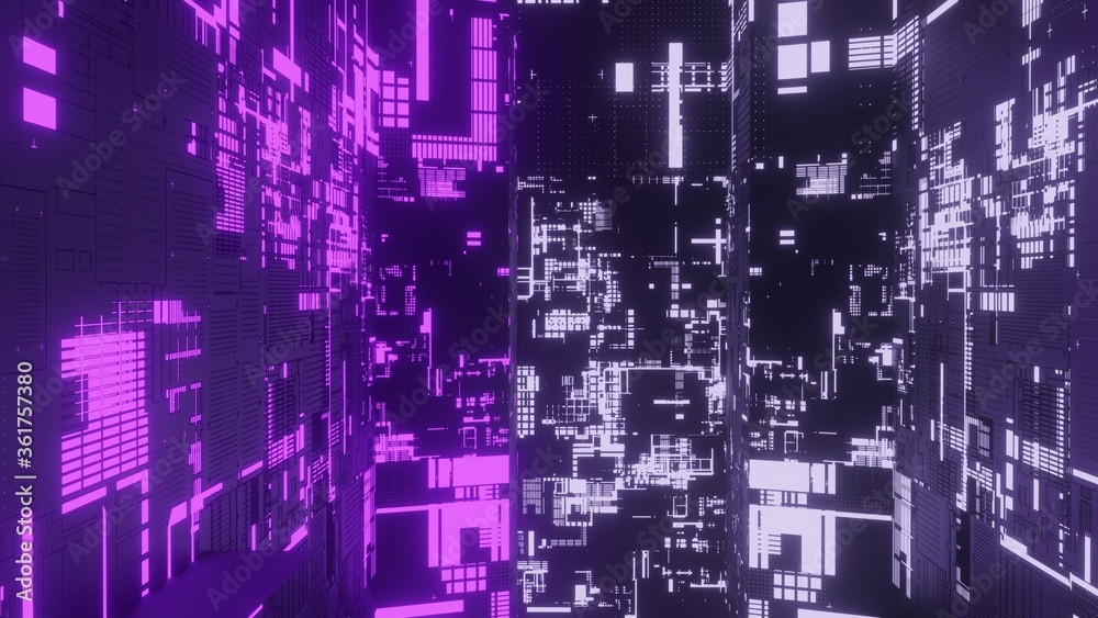 3D rendered future technology wallpaper.  Violet and white computer background 