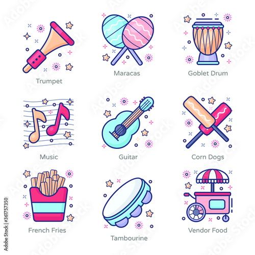 
Carnival and Musical Instrument Flat Icons Pack 
 photo