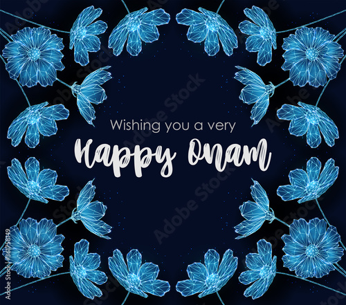 Low poly abstarct flowers. Happy Onam template.