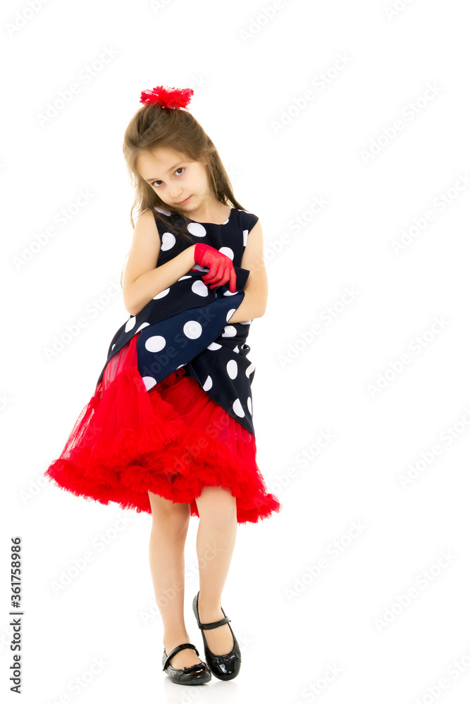 Front View Portrait of Girl in Retro Style Polka Dot Dress Front View Portrait of Girl in Retro Style Polka Dot Dress