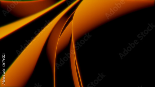 Orange dark abstract twisted shape. Glowing computer generated geometric illustration. 3D rendering