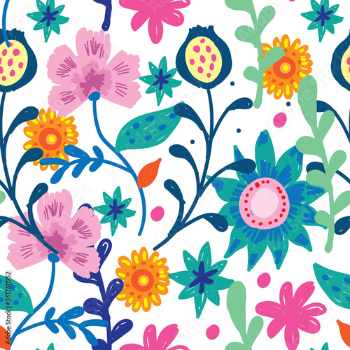 Cute floral hand drawn seamless pattern