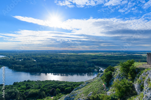 View from mountain braunsberg to the danube river near the city of hainburg, lower austria photo