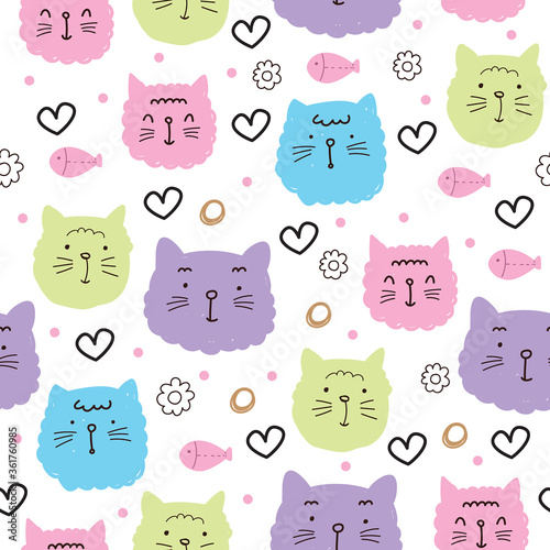 Cute cartoon cat seamless pattern