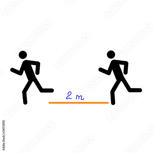Stick man running. Social distance in sporting activities. Prevention of coronavirus.