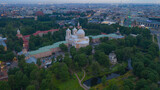 Aerial view of Alexander Nevsky Cathedral in St. Petersburg. Alexander Nevsky Lavra.