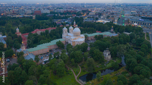 Aerial view of Alexander Nevsky Cathedral in St. Petersburg. Alexander Nevsky Lavra.