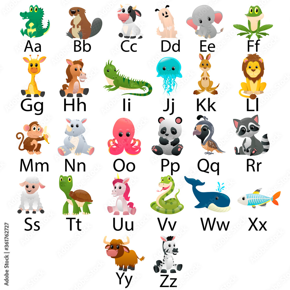 Obraz premium Alphabet with cartoon animals