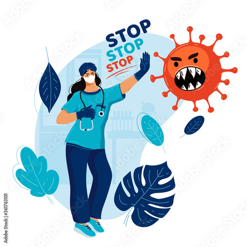Doctor threatens virus with vaccine.Stop pandemic