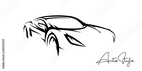 Concept sports car line silhouette. Auto supercar showroom emblem design. Performance motor vehicle dealership logo style design. Vector illustration.