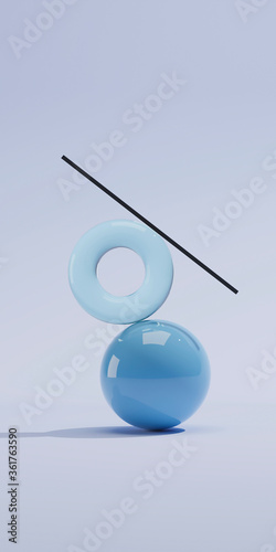 Fotografia 3D Illustration of ball, torus and stick