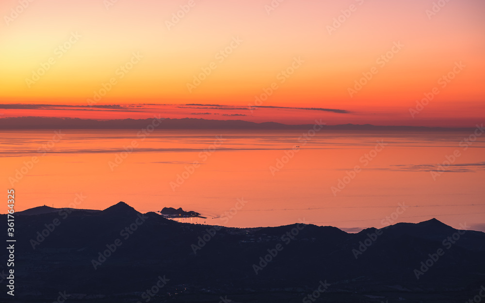 Sunset over Ile Rousse and Mediterranean in Corsica