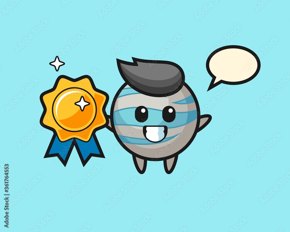 Planet cartoon holding a golden badge Planet cartoon holding a golden badge