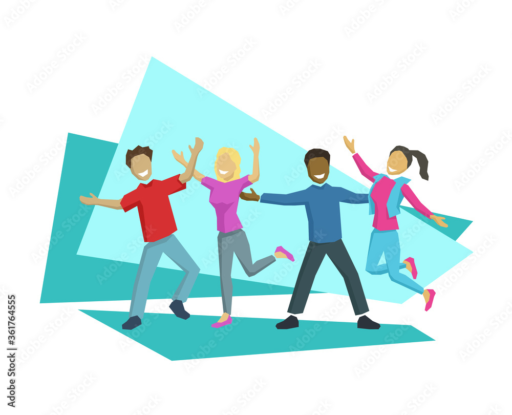 Happy people group of diverse ethnicities in low-poly style - vector isolated conceptual illustration Happy people group of diverse ethnicities in low-poly style - vector isolated conceptual illustration