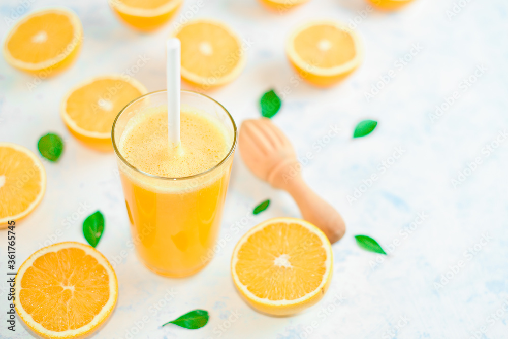top view of the process of making fresh orange juice, flat lay top view of the process of making fresh orange juice, flat lay