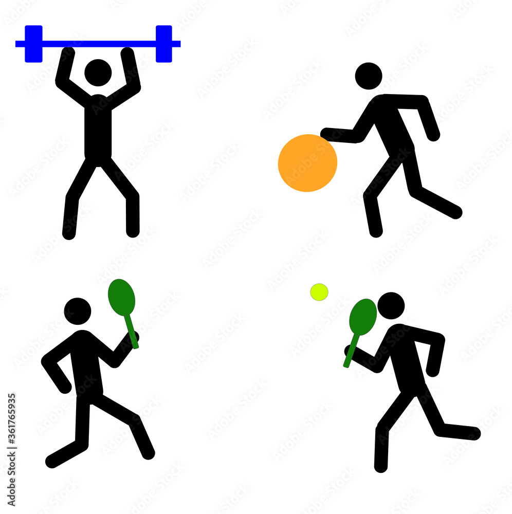 a set of stick figures of a person engaged in various sports, a healthy lifestyle a set of stick figures of a person engaged in various sports, a healthy lifestyle