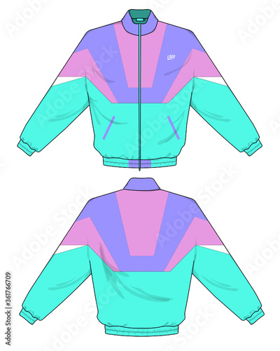 retro vintage windbreaker hoodie jacket template
