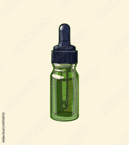 Medical pipette green glass dropper, hand drawn sketch art