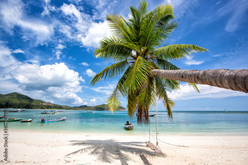 tropical beach with coconut palm trees © Atiwat
