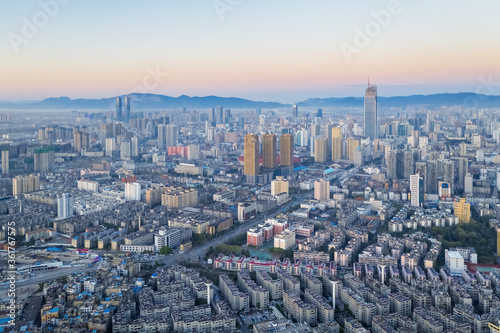 Fototapeta Naklejka Na Ścianę i Meble -  aerial view of kunming city scene in sunrise