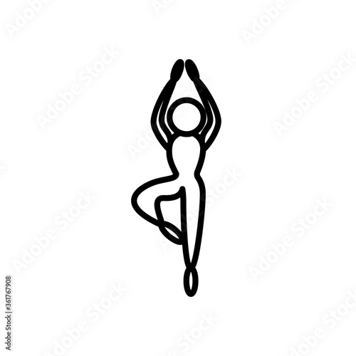 Yoga vrikshasana pose line icon on white background