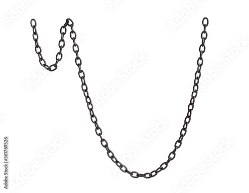 Fragment of a black metal chain on a white background. Isolated