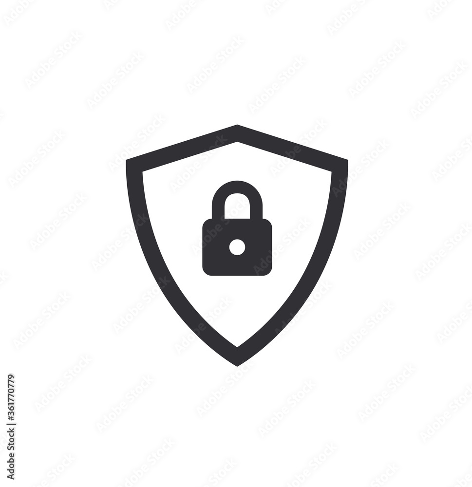 Vector shield icon. Shield with lock. Security vector icon. Protection icon. Shield vector icon. Lock sign. Defense mark. Guard sign. Protection activated. Active safety. 