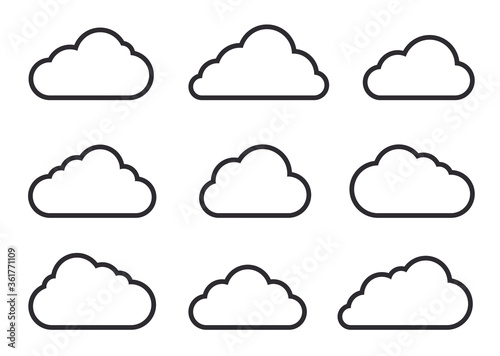 Clouds icon. Vector line clouds. Clouds vector icons set. Clouds shape. Symbols of weather. Cloud shape.