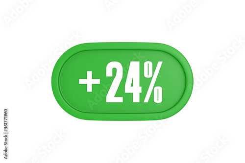 24 Percent increase 3d sign in green color isolated on white background, 3d illustration.