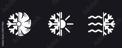 Air conditioning symbol. Climate control concept, house cooling, comfort living. Conditioner vector icon set. Conditioner with fresh air