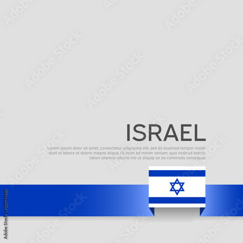Israel flag background. Ribbon color of the flag of israel on a white background. National Poster. Vector tricolor flat design. State israeli patriotic banner, cover