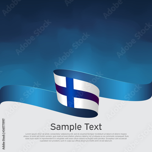 Background with flag of finland. National finnish poster. Finland flag with wavy ribbon on a blue white background. Vector design state patriotic banner, cover, business flyer