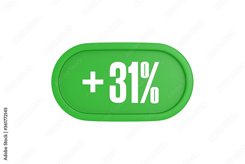 31 Percent increase 3d sign in green color isolated on white background, 3d illustration. 31 Percent increase 3d sign in green color isolated on white background, 3d illustration.