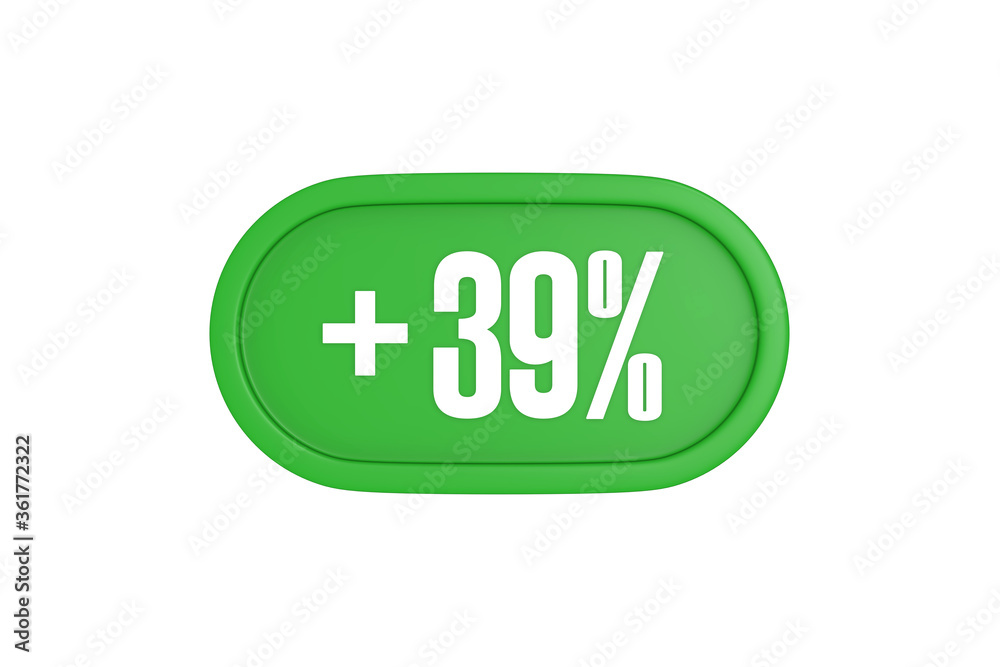 39 Percent increase 3d sign in green color isolated on white background, 3d illustration. 39 Percent increase 3d sign in green color isolated on white background, 3d illustration.