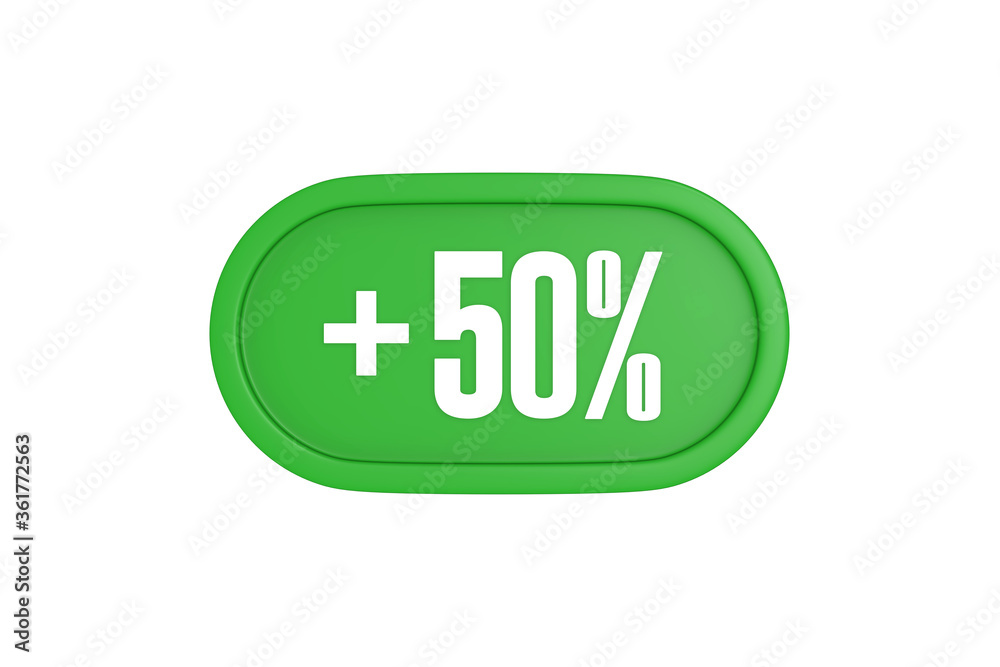 50 Percent increase 3d sign in green color isolated on white background, 3d illustration. 50 Percent increase 3d sign in green color isolated on white background, 3d illustration.