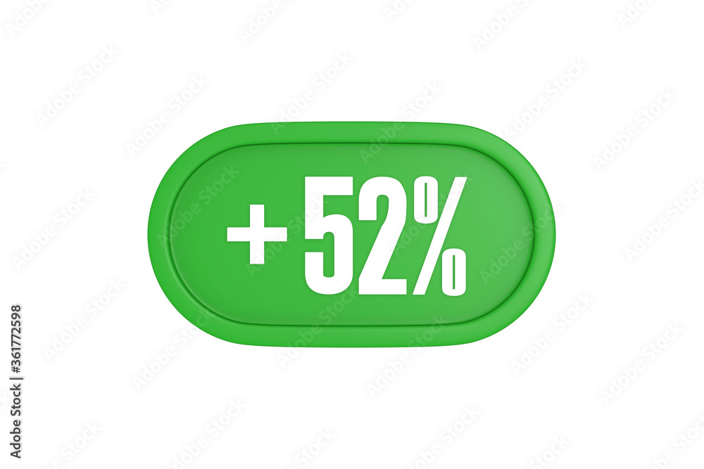 52 Percent increase 3d sign in green color isolated on white background, 3d illustration. 52 Percent increase 3d sign in green color isolated on white background, 3d illustration.