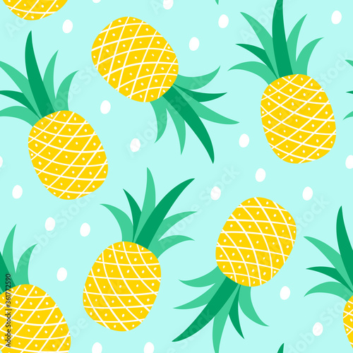 Seamless pattern with pineapple on a blue background