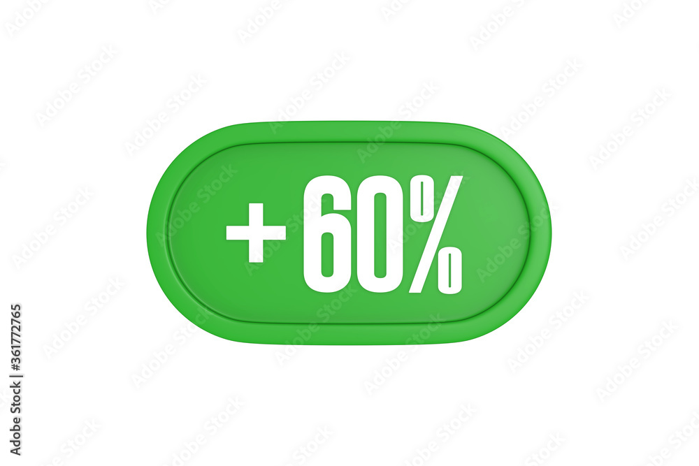 60 Percent increase 3d sign in green color isolated on white background, 3d illustration. 60 Percent increase 3d sign in green color isolated on white background, 3d illustration.
