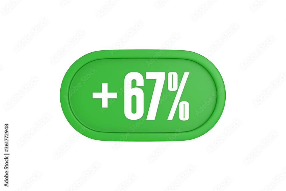 67 Percent increase 3d sign in green color isolated on white background, 3d illustration. 67 Percent increase 3d sign in green color isolated on white background, 3d illustration.