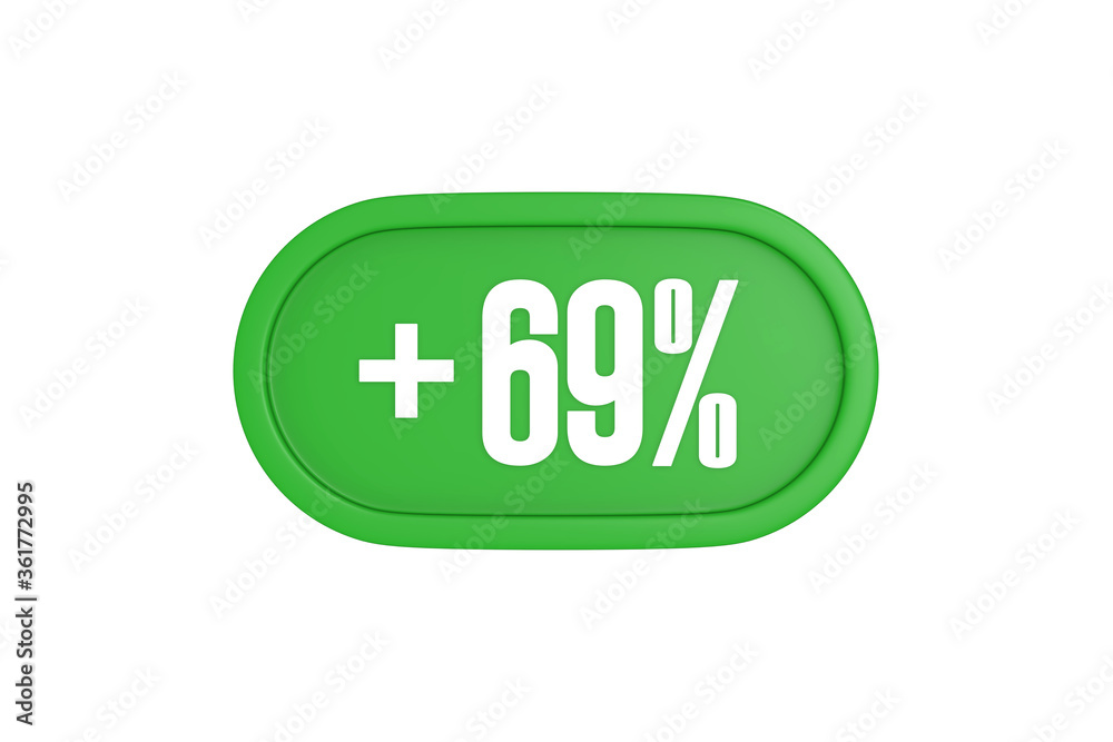 69 Percent increase 3d sign in green color isolated on white background, 3d illustration. 69 Percent increase 3d sign in green color isolated on white background, 3d illustration.