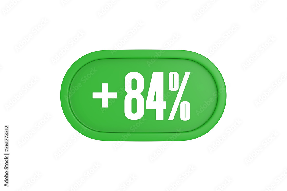 84 Percent increase 3d sign in green color isolated on white background, 3d illustration. 84 Percent increase 3d sign in green color isolated on white background, 3d illustration.